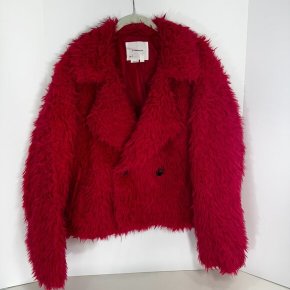 Anthropologie Faux Fur Pink Shag Double-Breasted Jacket - Picture 3 of 8